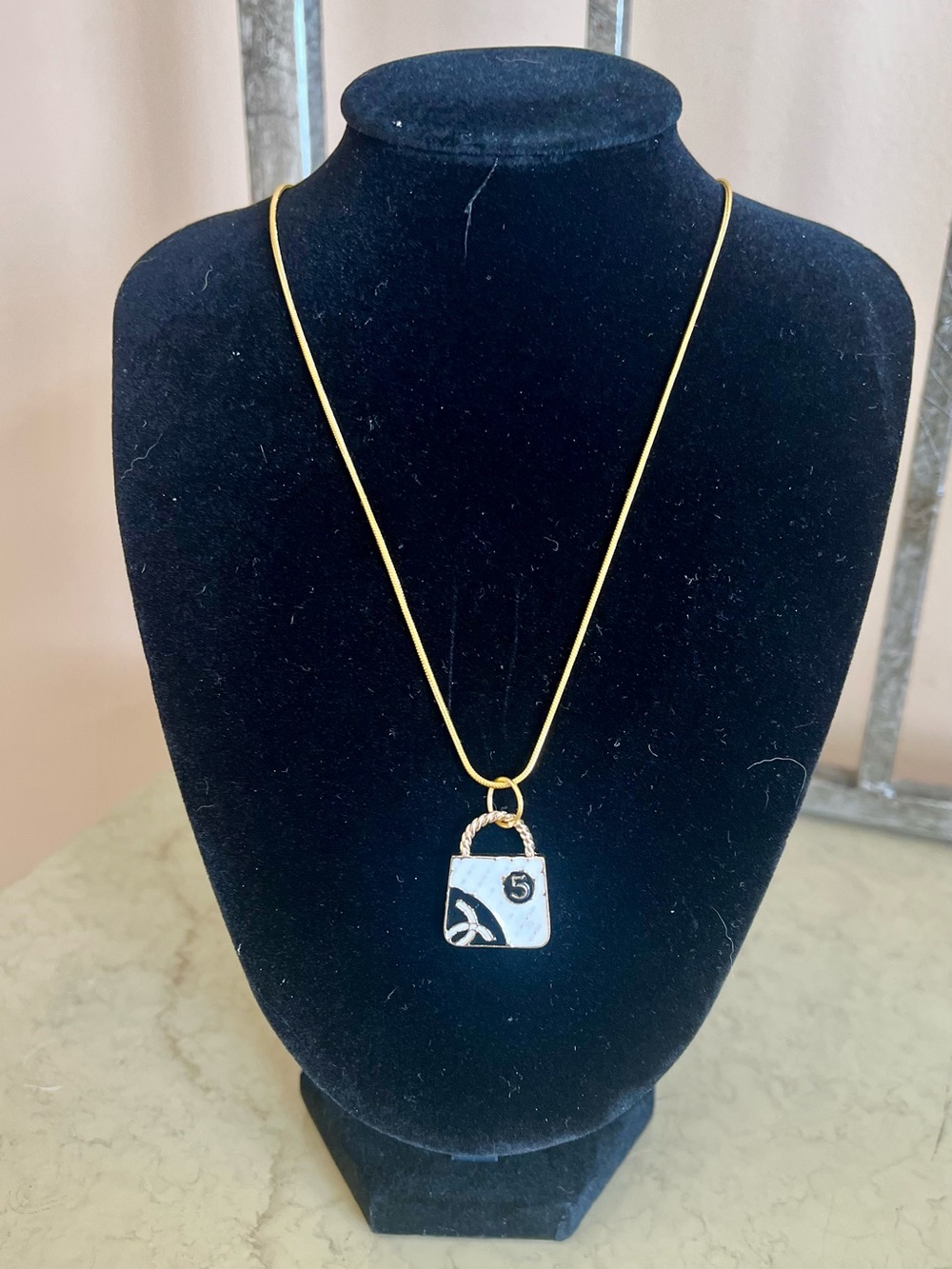 Chanel No. 5 Gold Tone Necklace with Pendant - 20” snake 🐍 chain